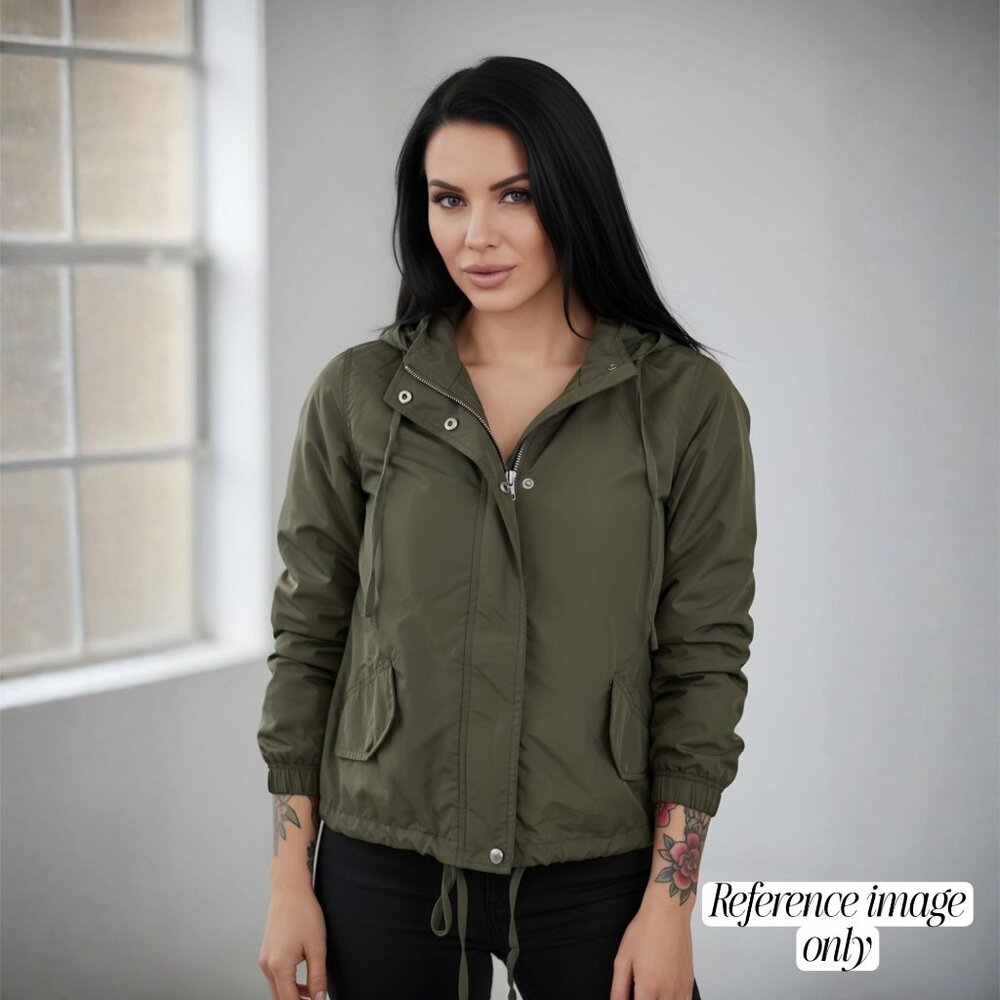 Brandy Melville ✦ Olive Hooded Utility Jacket ✦ Lightweight Drawstring Layer S/M - Picture 12 of 13